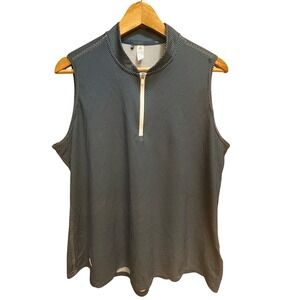 Adidas Equipment Womens XL Navy Blue Polka Dot Sleeveless Golf Polo Quarter Zip